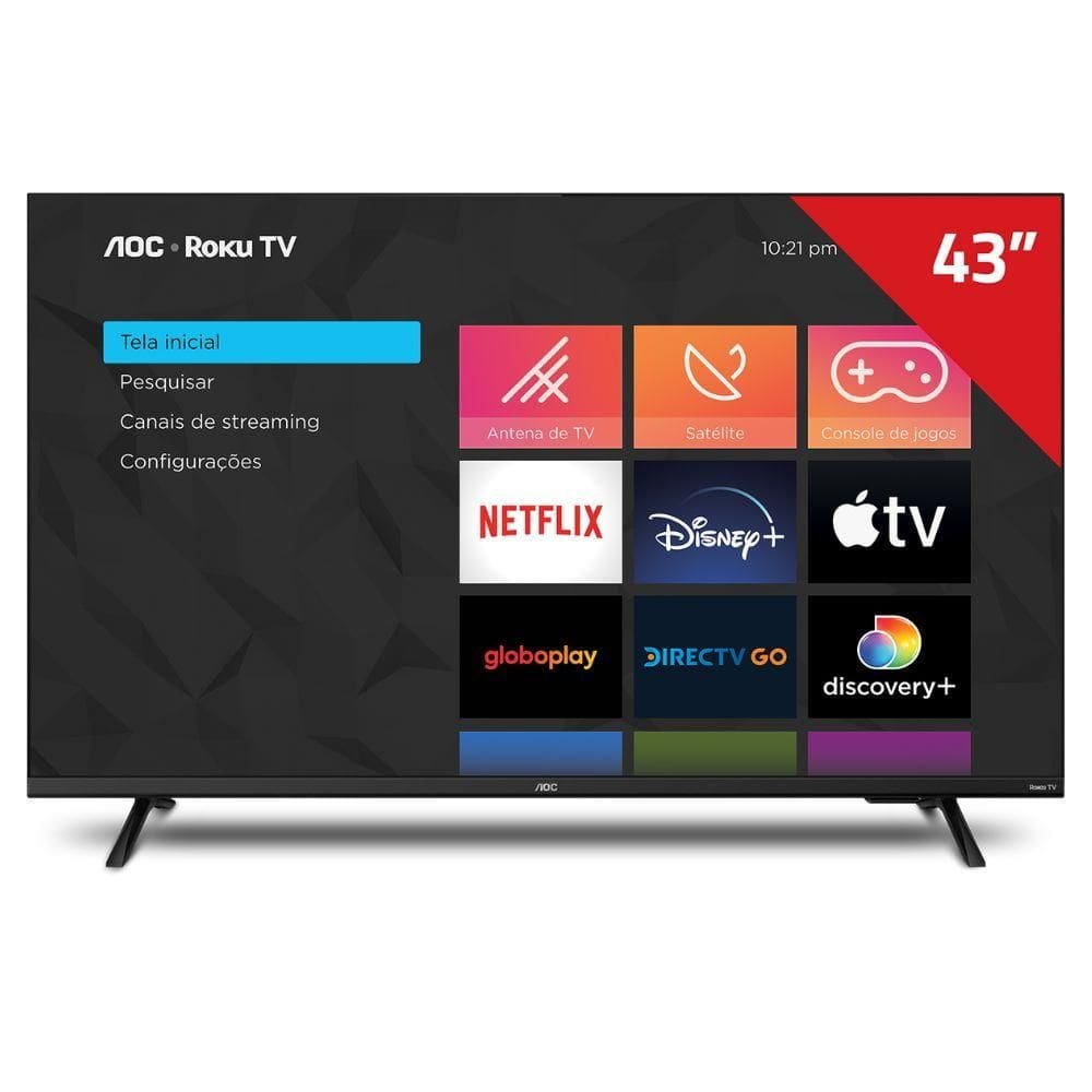 Smart TV Full HD 43” AOC 43S5135/78G Wi-Fi Inteligência Artificial 3 HDMI 1 USB