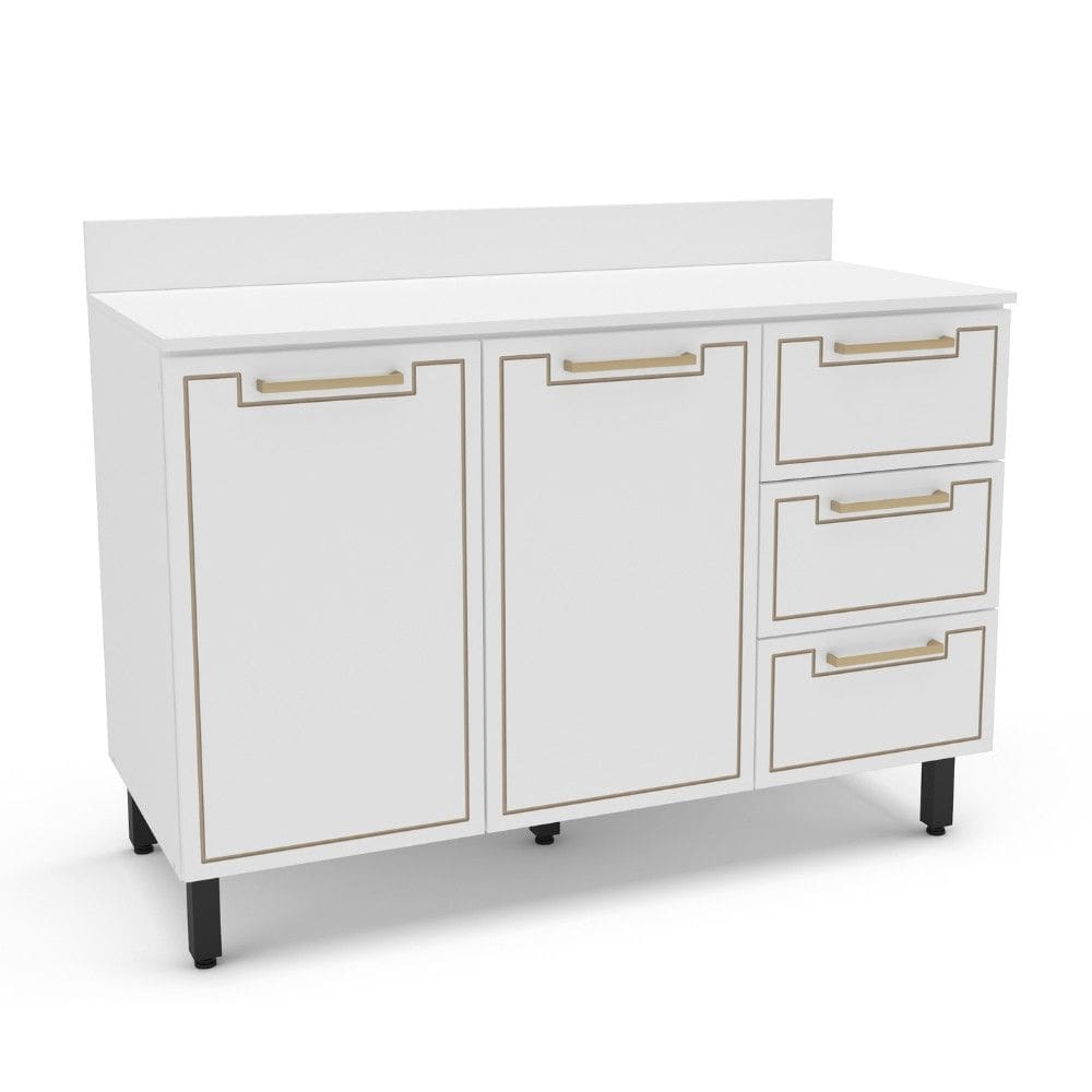 Balcão 2 Portas 3 Gavetas com Tampo Amara Politorno Moveis