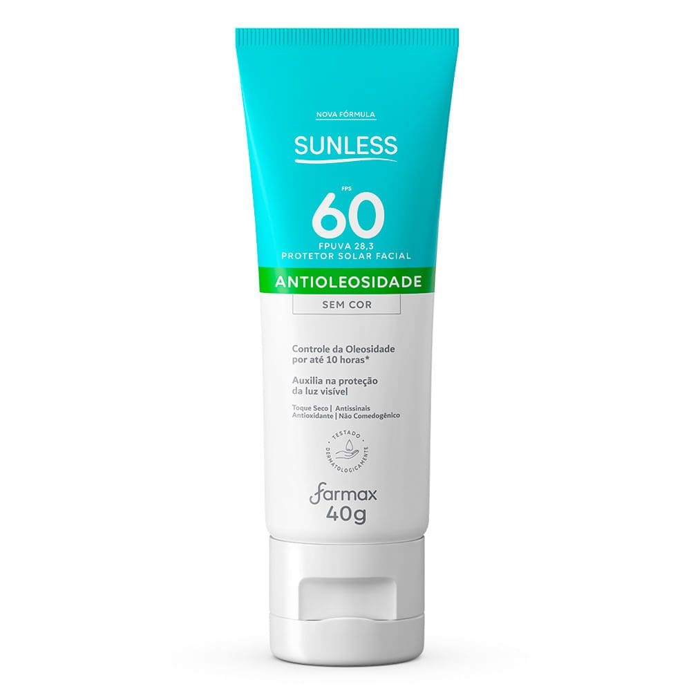 Protetor Solar Facial Sunless FPS 60 Antioleosidade Sem Cor 40g