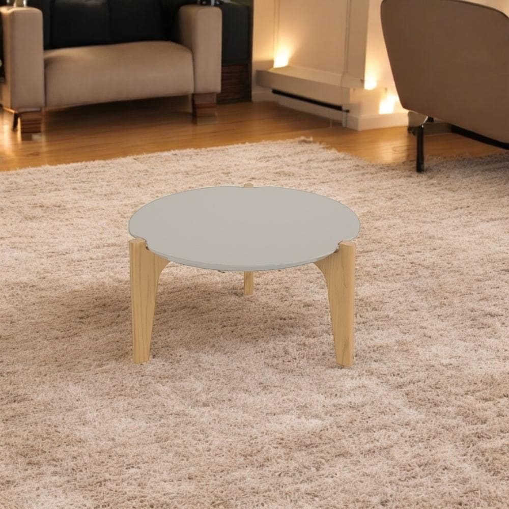 Mesa de Centro Florida 55cm p/ Decoração e Utilidades - Off White Perolizado/Freijo