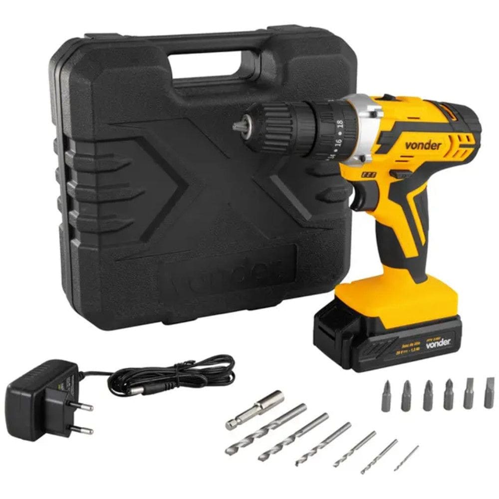 Parafusadeira Furadeira de Impacto Bateria 3/8 Polegadas PFV 238I - Preto/Amarelo Vonder