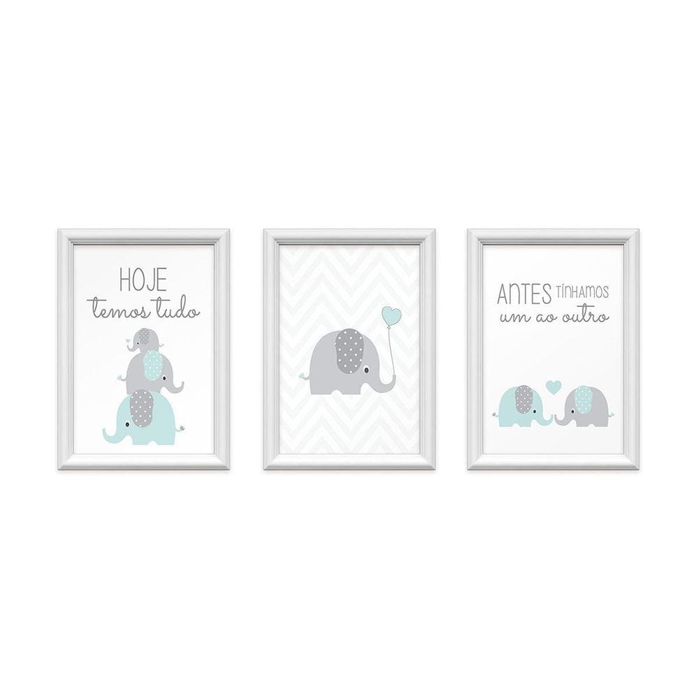 Kit 3 Quadros Decorativos Familia Elefantes 24X34Cm