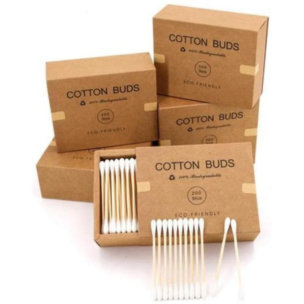 200 Unid De Cotonete Madeira Algodão Sustentável Ecológico