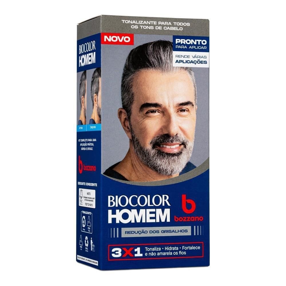 Tonalizante de Cabelo Masculino Bozzano Biocolor Homem Redução dos Grisalhos