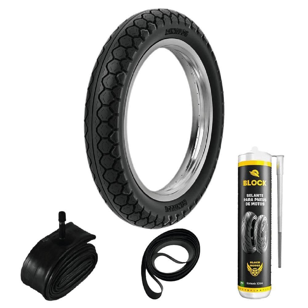 Pneu Biz 125 Pop 110i C 100 Dream Crypton 250-17 43l Pd29 Rinaldi + Câmara + Cinta + Selante