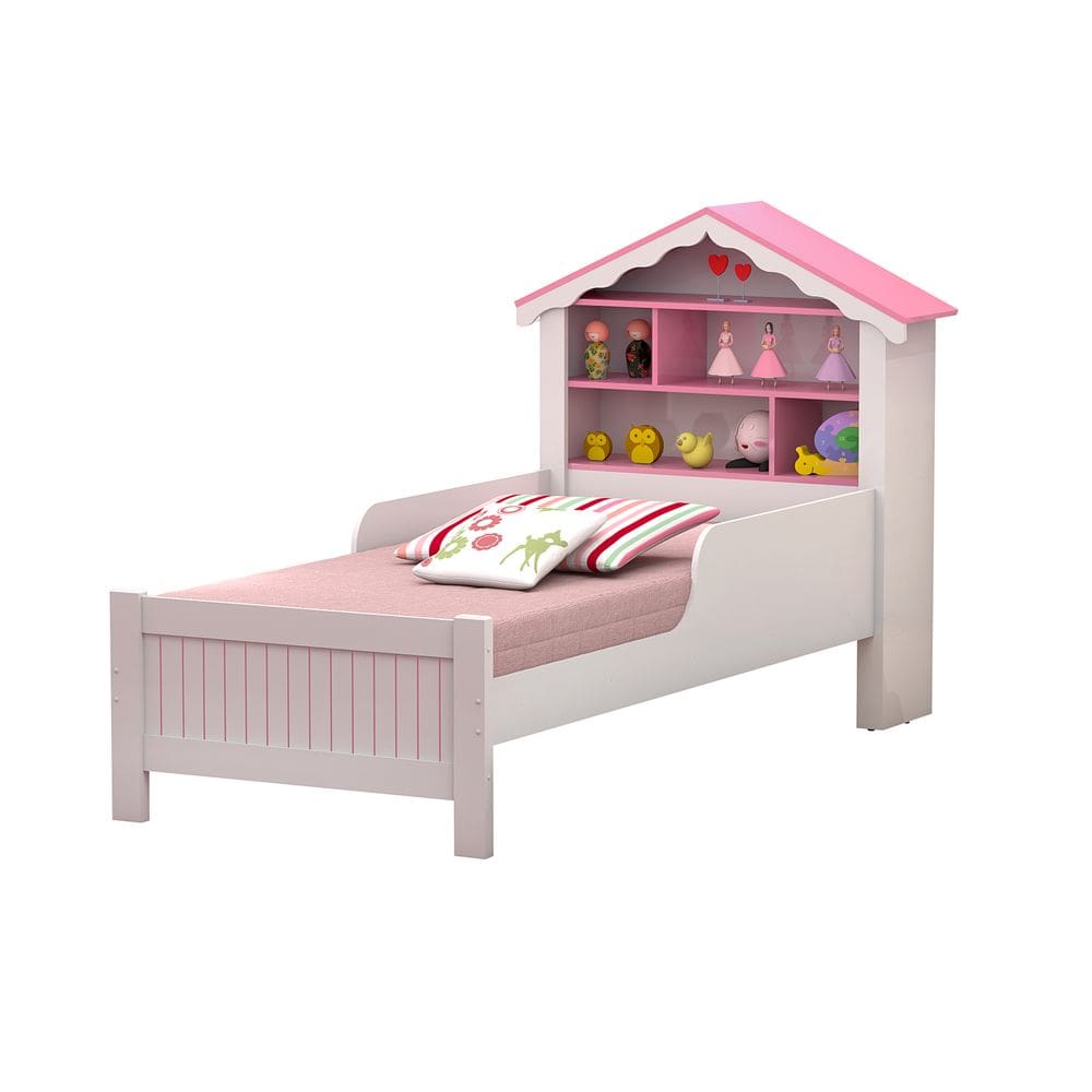 Cama Infantil Casa Princesa Rosa com Nichos MDF + Colchão S