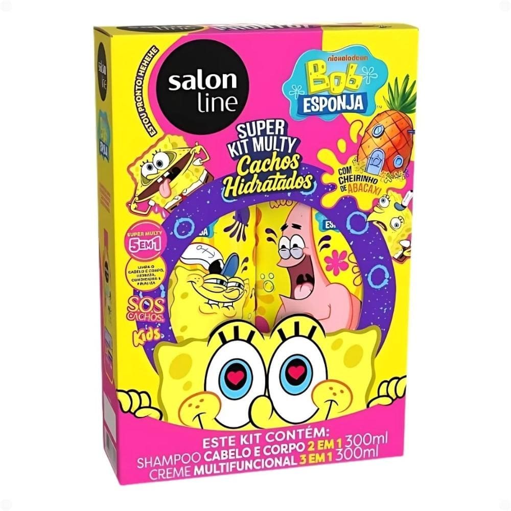 Kit Salon Line Kids Bob Esponja Super Kit Multy: Shampoo Cabelo e Corpo e Condicionador 300ml