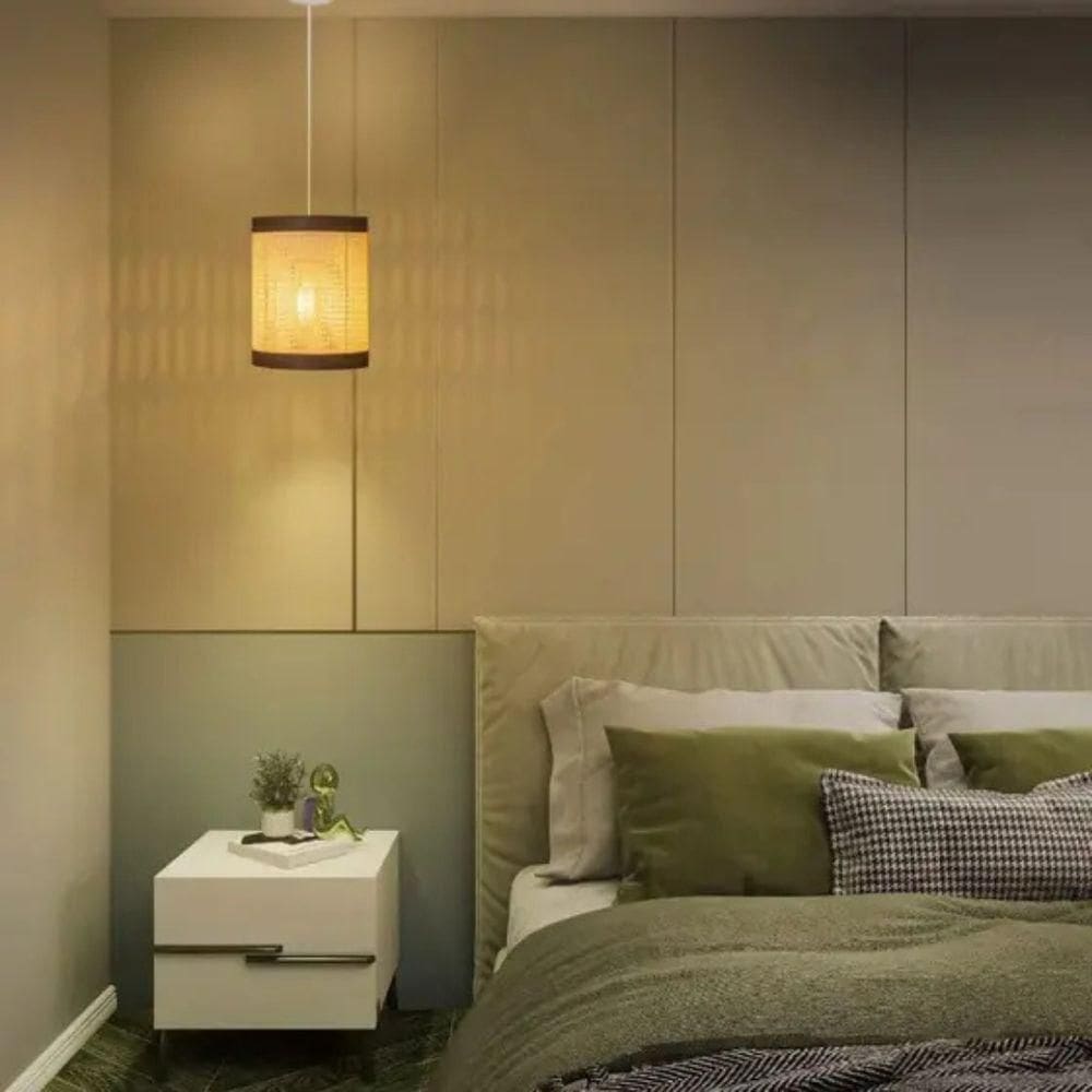 Luminária Pendente Sala Quarto Aramado Redondo Tela Indiana