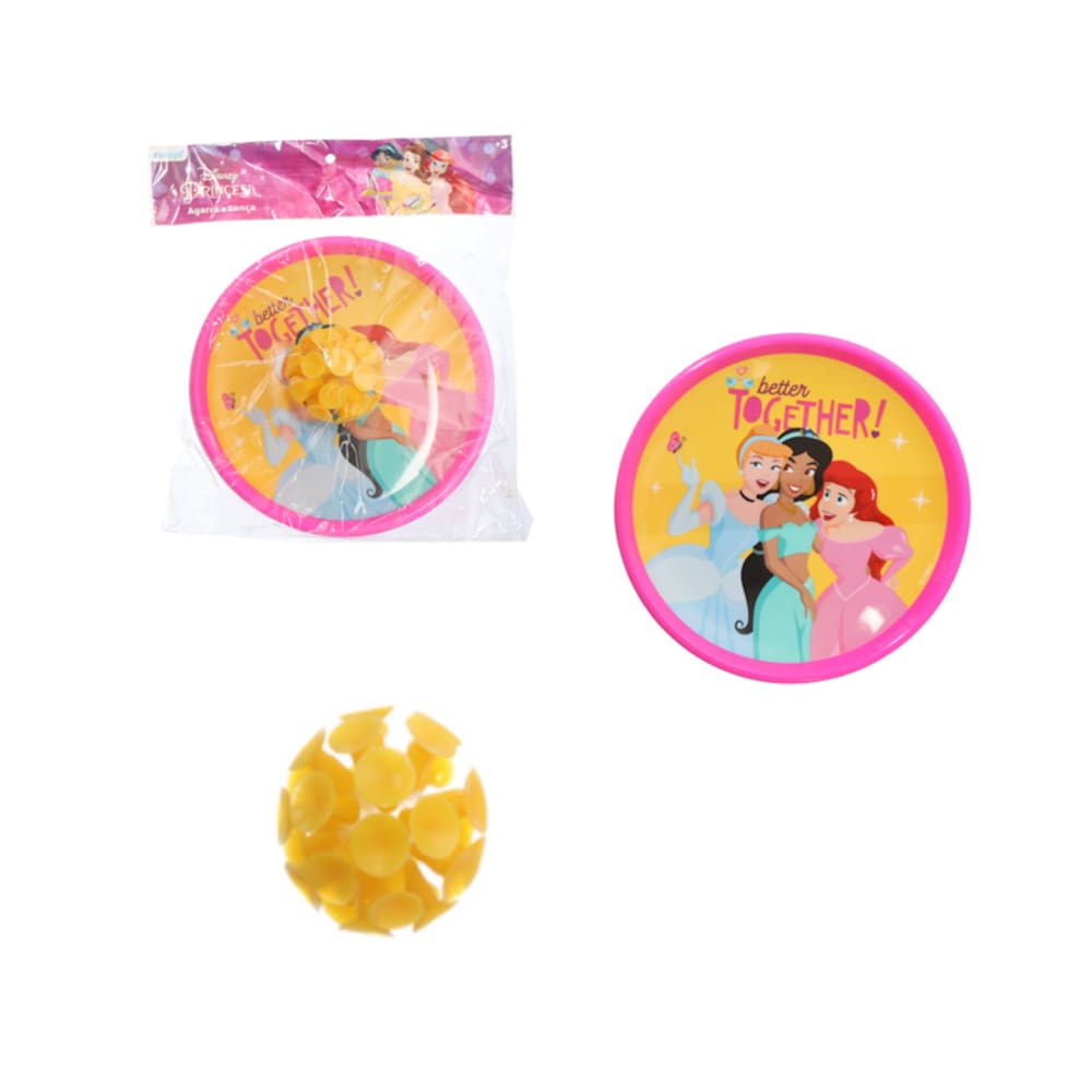 Brinquedo Agarra e Lança autêntico Princesas 2 Pratos 1 Bola