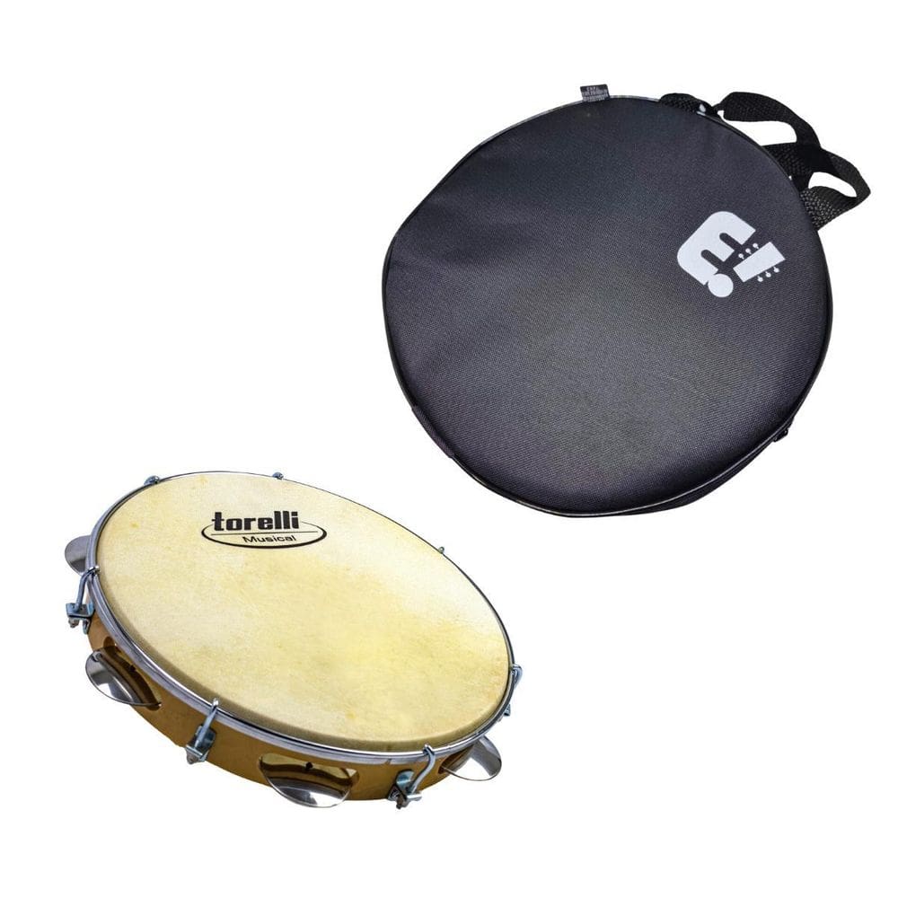 Kit Pandeiro 10`` Abs Natural Pele Animal + Bag Acolchoada