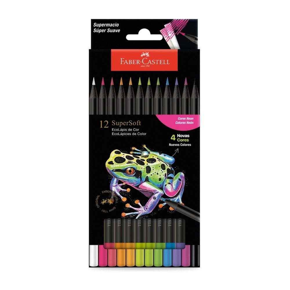 Lapis De Cor Supersoft 12 Cores Neon Faber Castell Novo Estojo