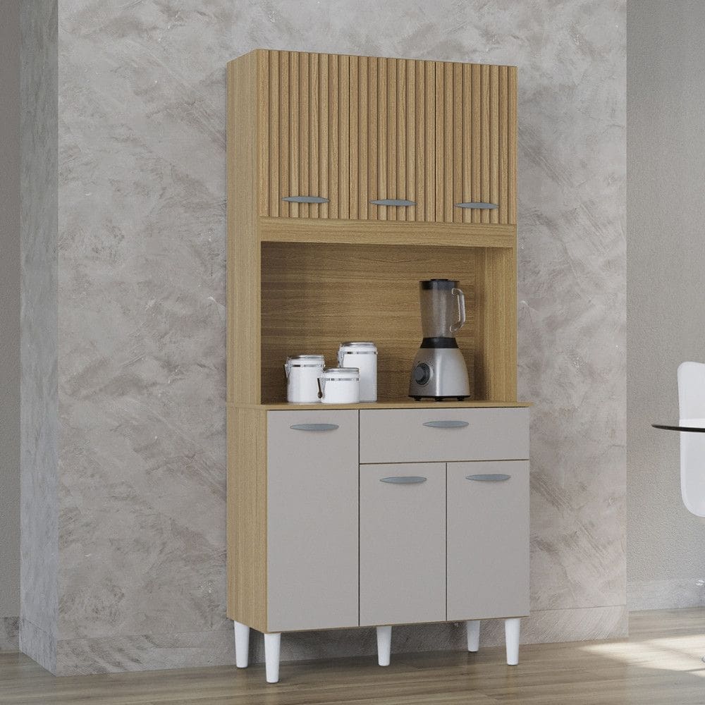 Cozinha Compacta Ripada 6 Portas 1 Gaveta Cassia Poquema