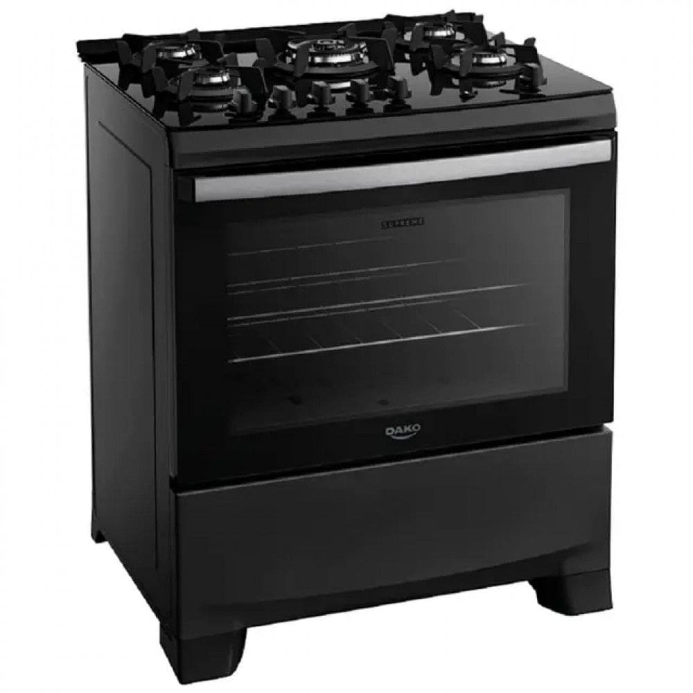 Fogão Supreme Preto Bivolt Glass 5 Bocas Automático Mesa de Vidro Dako