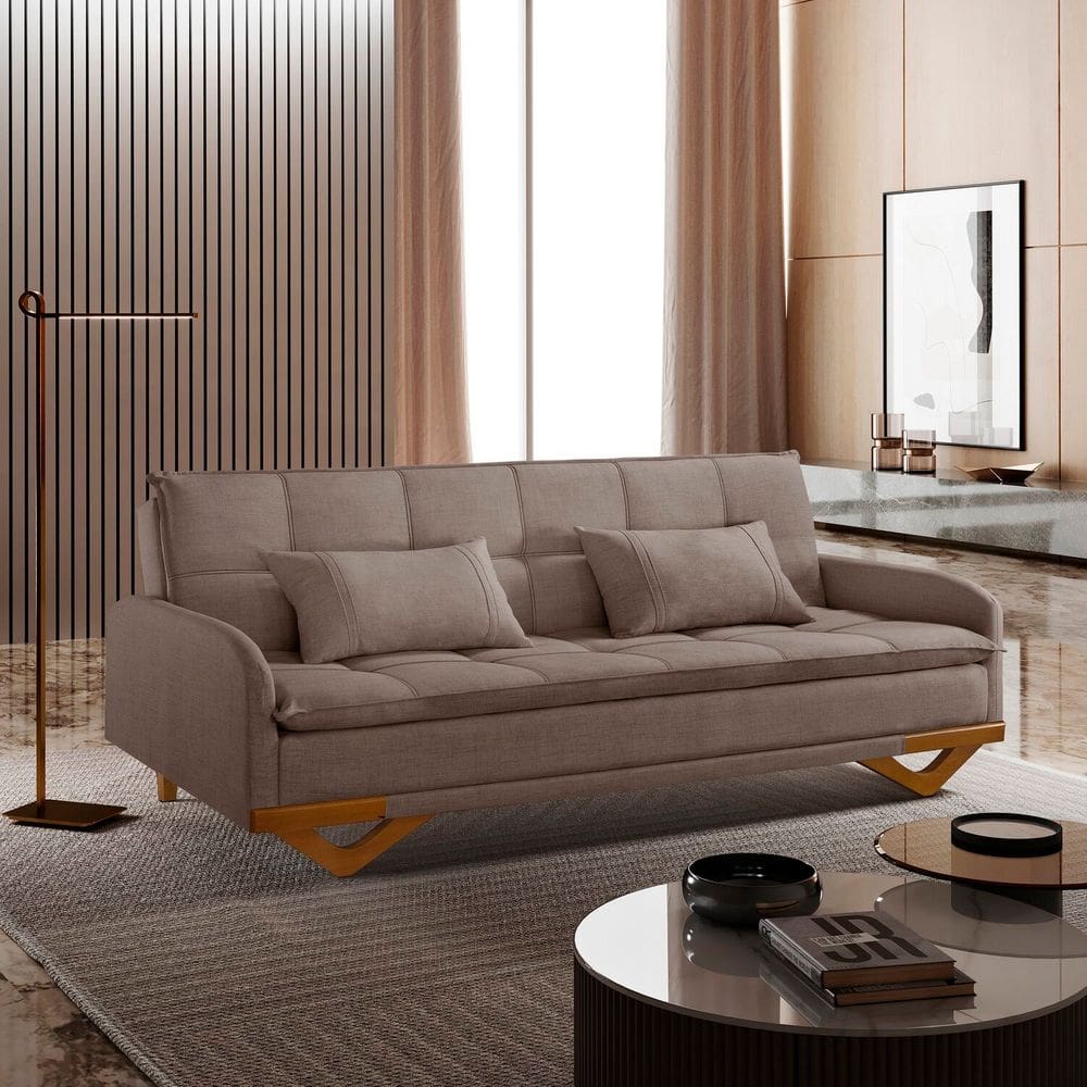 Sofa Cama em Linho 202cm X 92cm Cannes Marrom Claro / Avelã