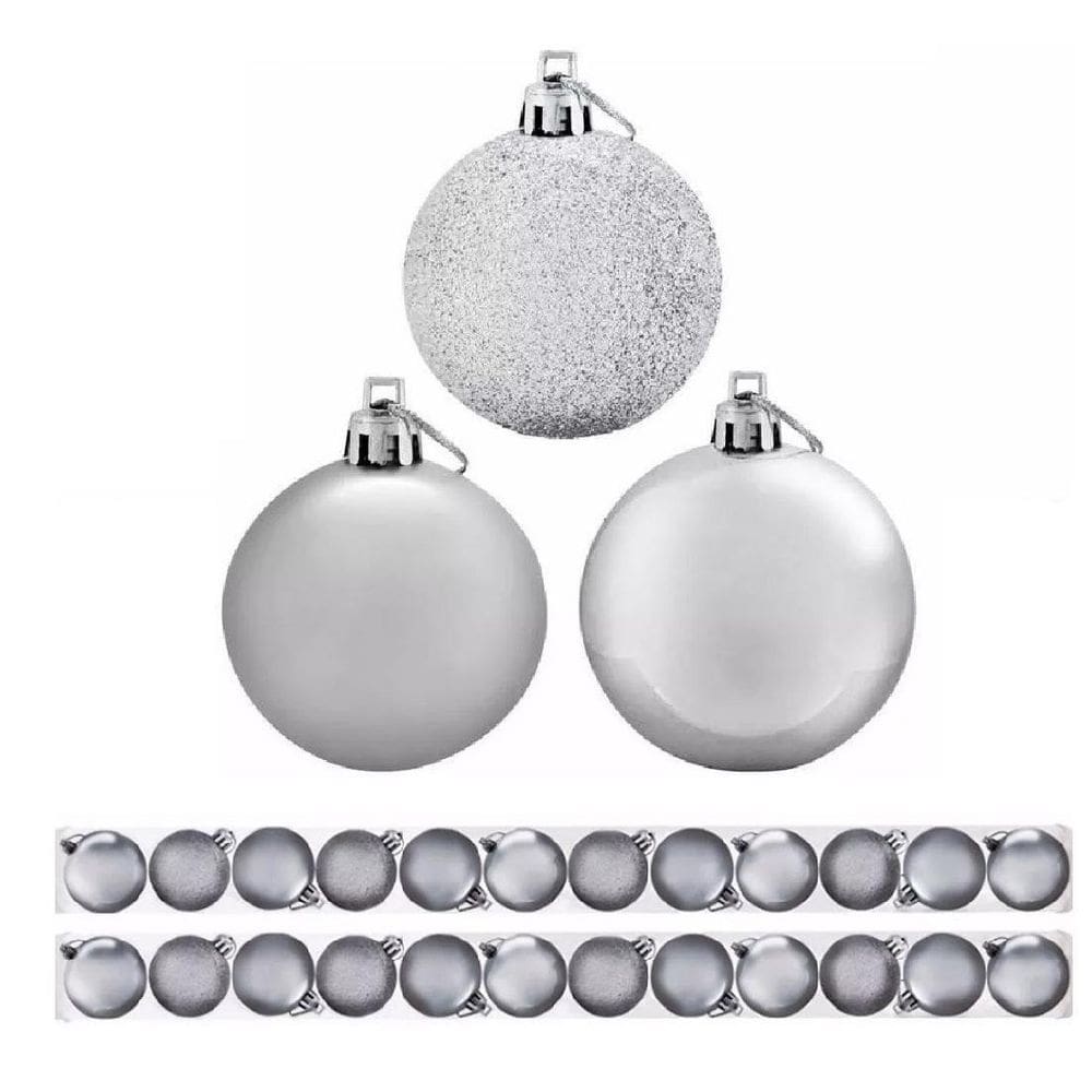 Kit 9 Bolas De Natal Mista Prata 6cm Pendente Árvore
