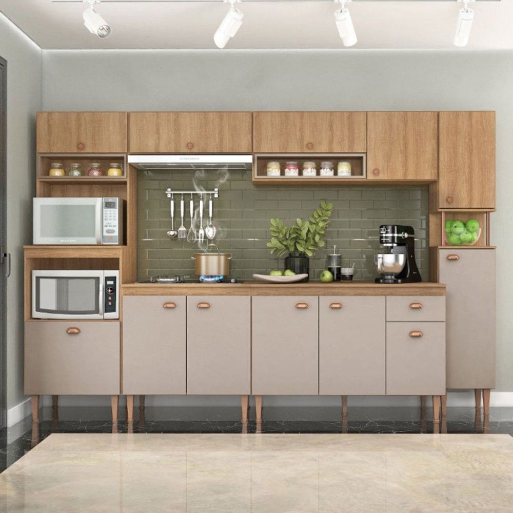 Cozinha Completa Marti 12 Portas 1 Gaveta Marrom/Marrom Claro - Fellicci