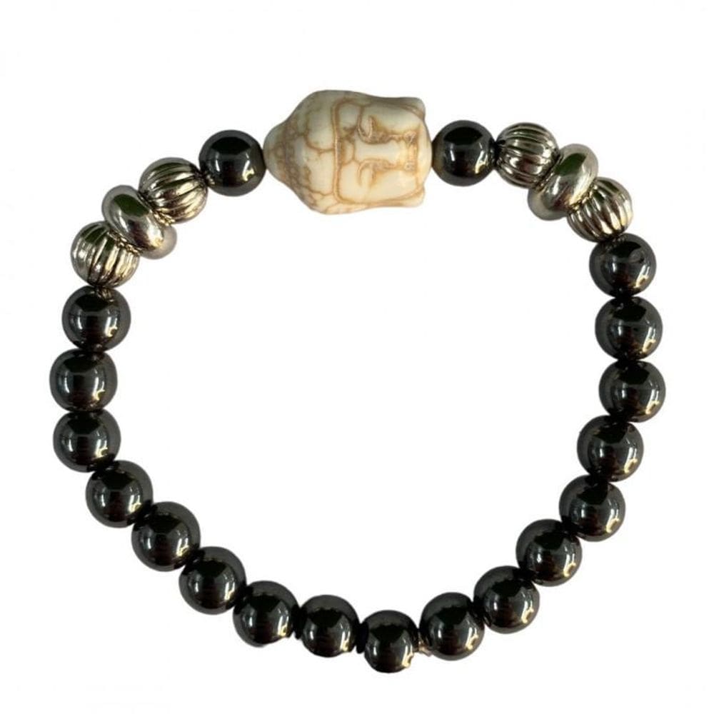 Pulseira Hematita 8Mm Buda E Silicone