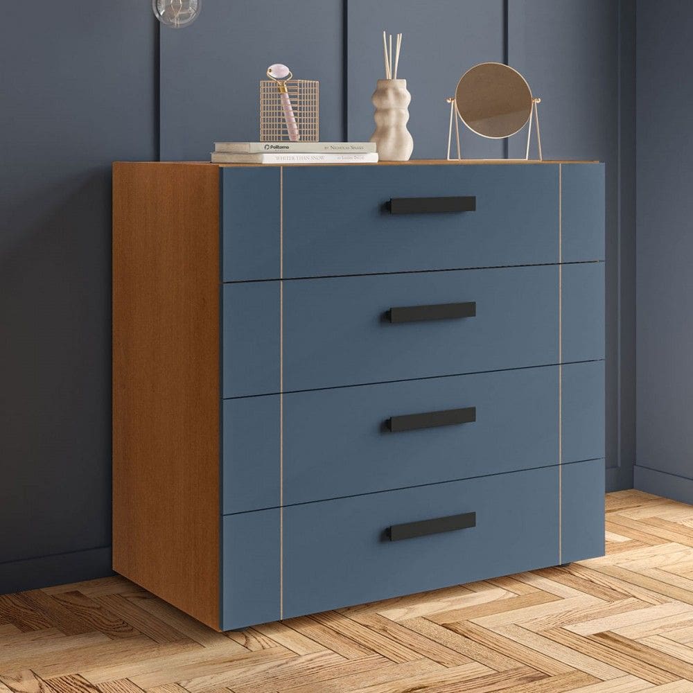 Cômoda Lisboa 4 Gavetas Freijó/Azul - Politorno