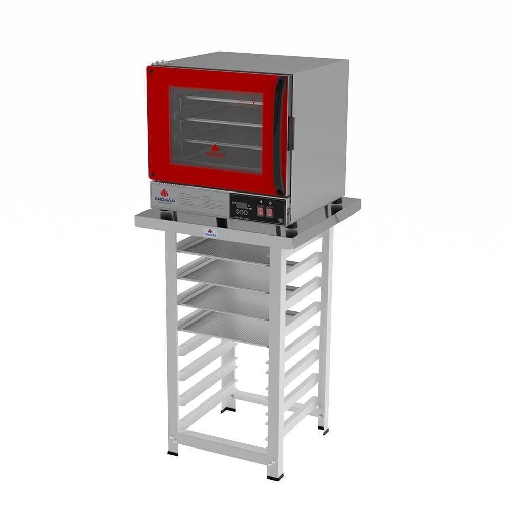 Forno Turbo Prp-004 Plus 220V Vermelho + Bancada Mes-004 Progás + 4 Assadeiras Cimapi 220V