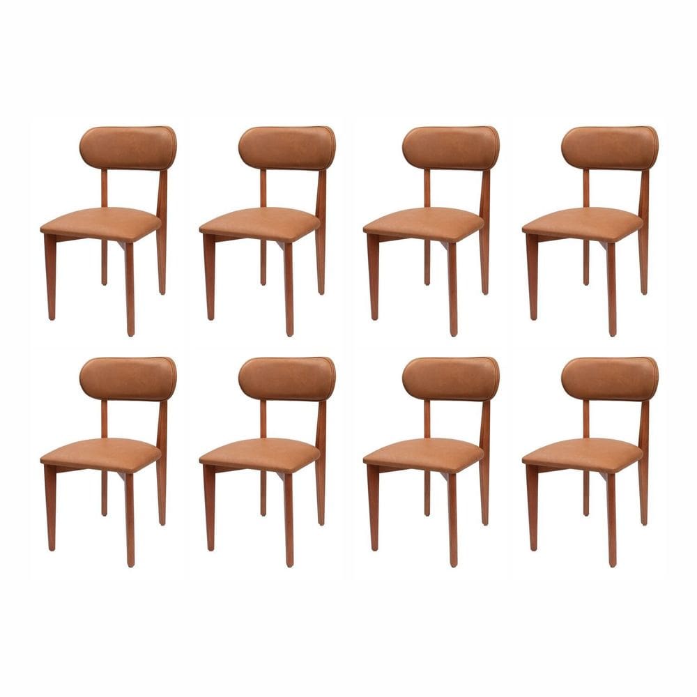 Kit 8 Cadeiras de Madeira Maciça e Estofada Liz Espresso Móveis imbuia/Conhaque