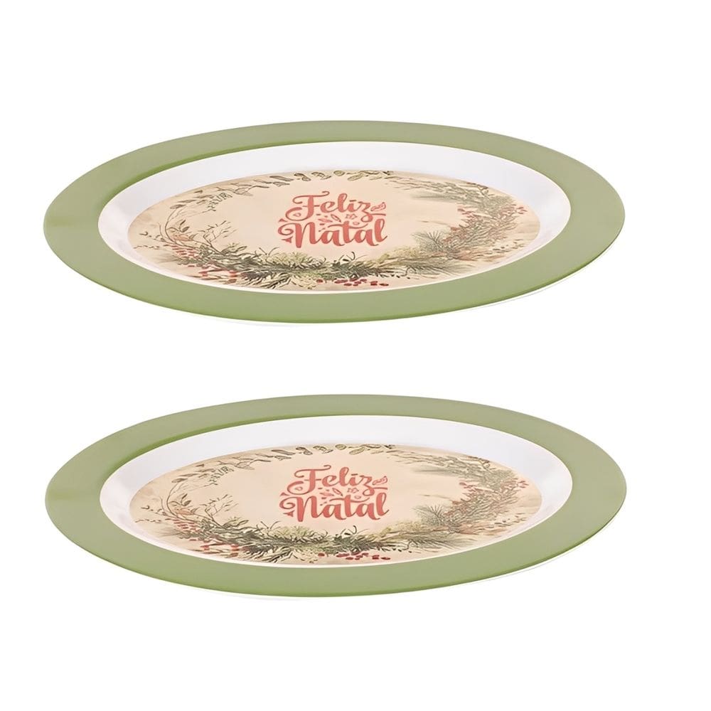 Conjunto 2 Travessas Oval Em Melamina de Natal 35x25cm