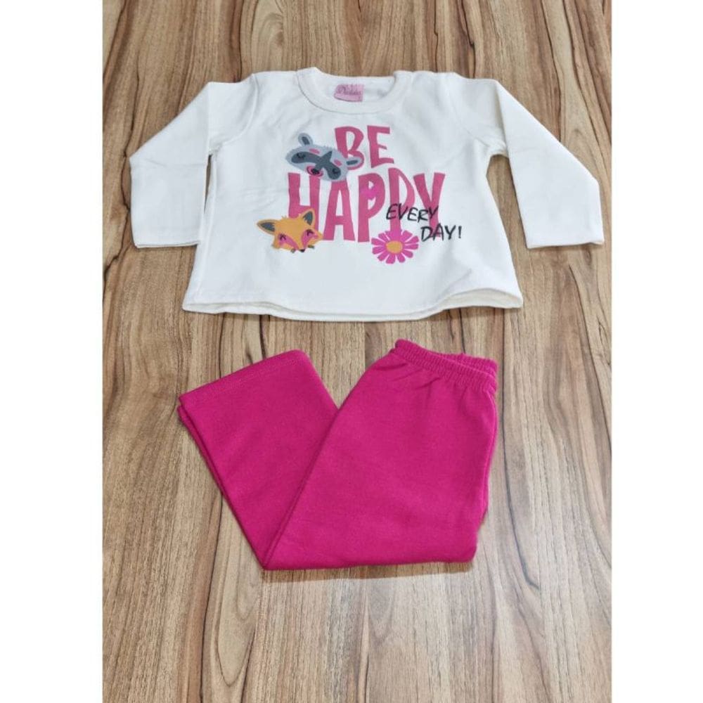 Conjunto Infantil Feminino Inverno S/Capuz Animais Bege/Rosa 3
