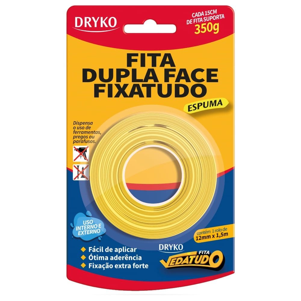 Fita Dupla Face Fixa Tudo Espuma 12mm - DUPLAFACE-ESP12 - DRYKO