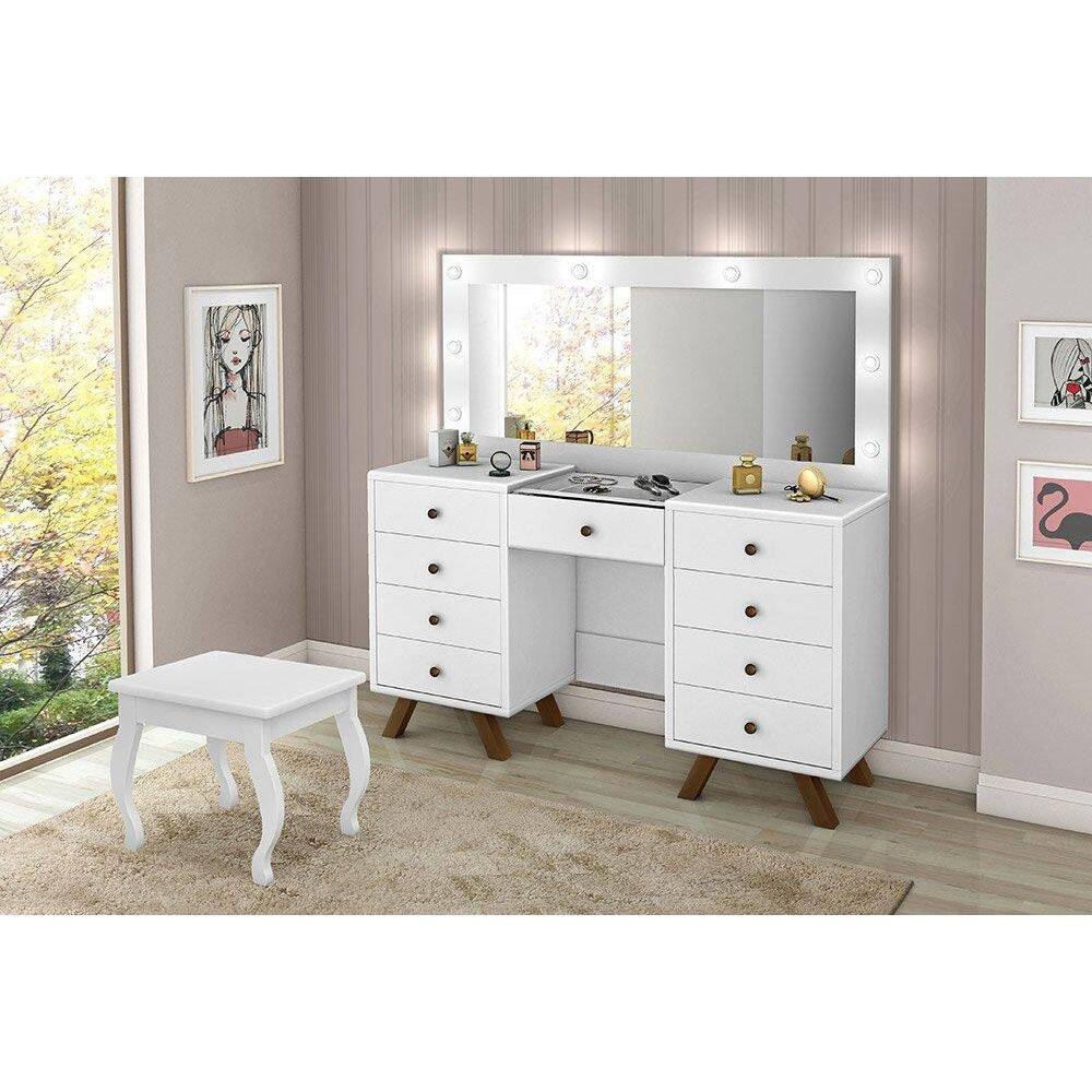 Penteadeira Camarim com Espelho e Banqueta Mila Branco