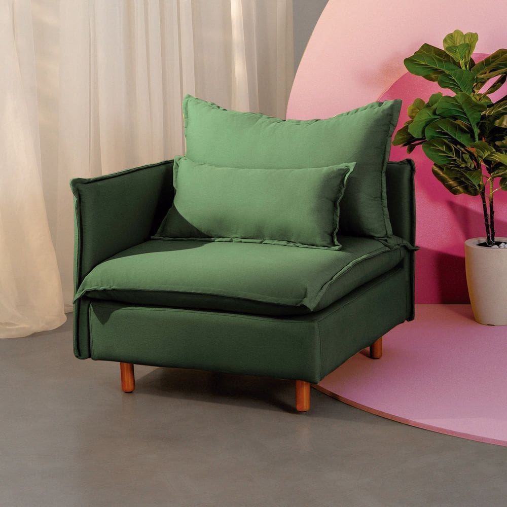 Sofá Modular Braço Lateral com Pé Madeira Sôma Cabecasa Madeiramadeira Verde