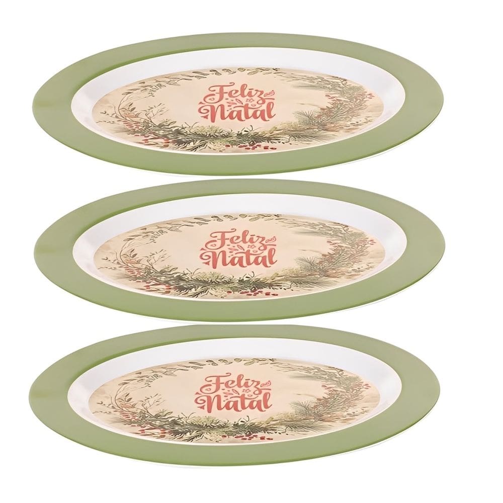 Conjunto 3 Travessas Oval Em Melamina de Natal 35x25cm