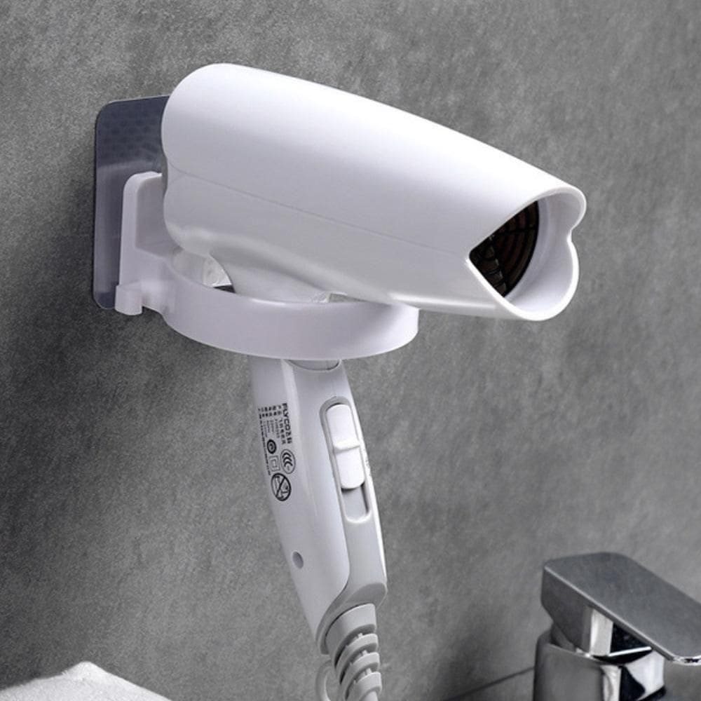 Suporte Secador Cabelo Sem Furo Organizador Fios Adesivo Parede 2 Em 1 Gancho Pendurar Porta