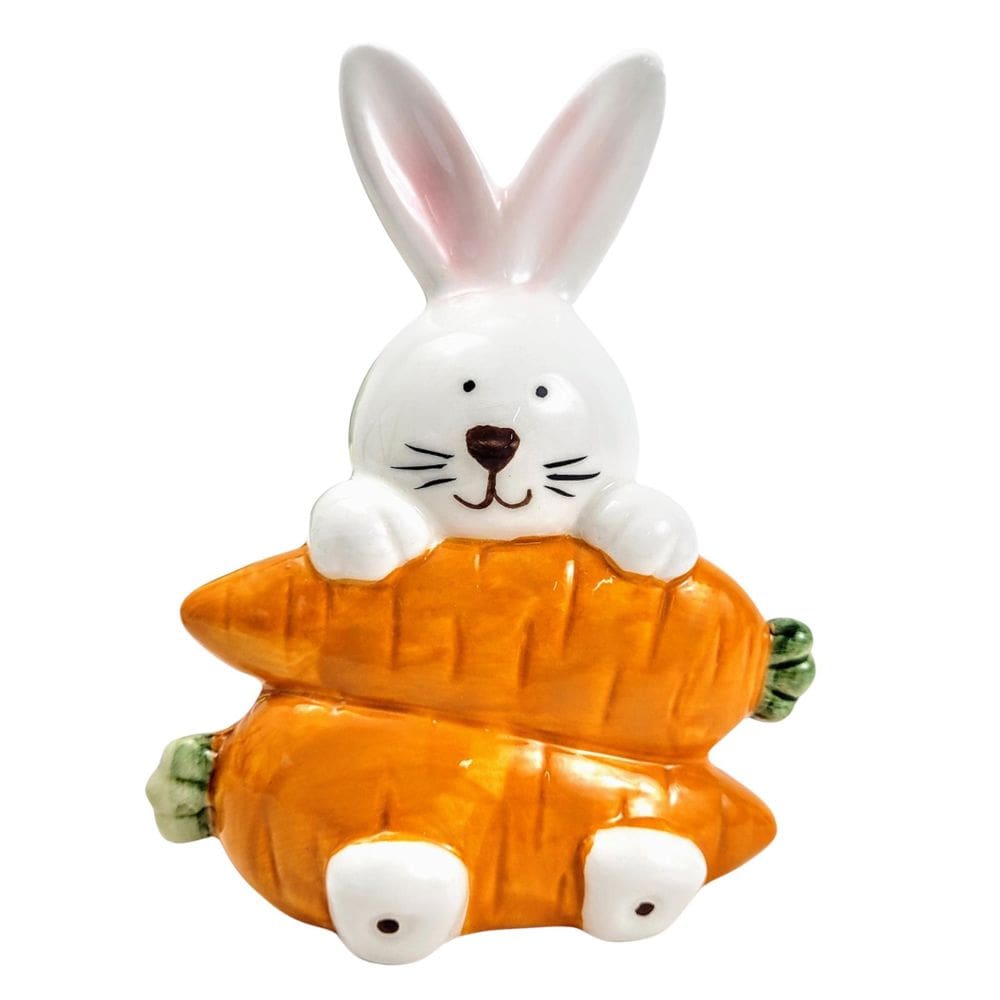 Coelho De Pocelana Com Cenoura 13Cm Decoração De Pascoa