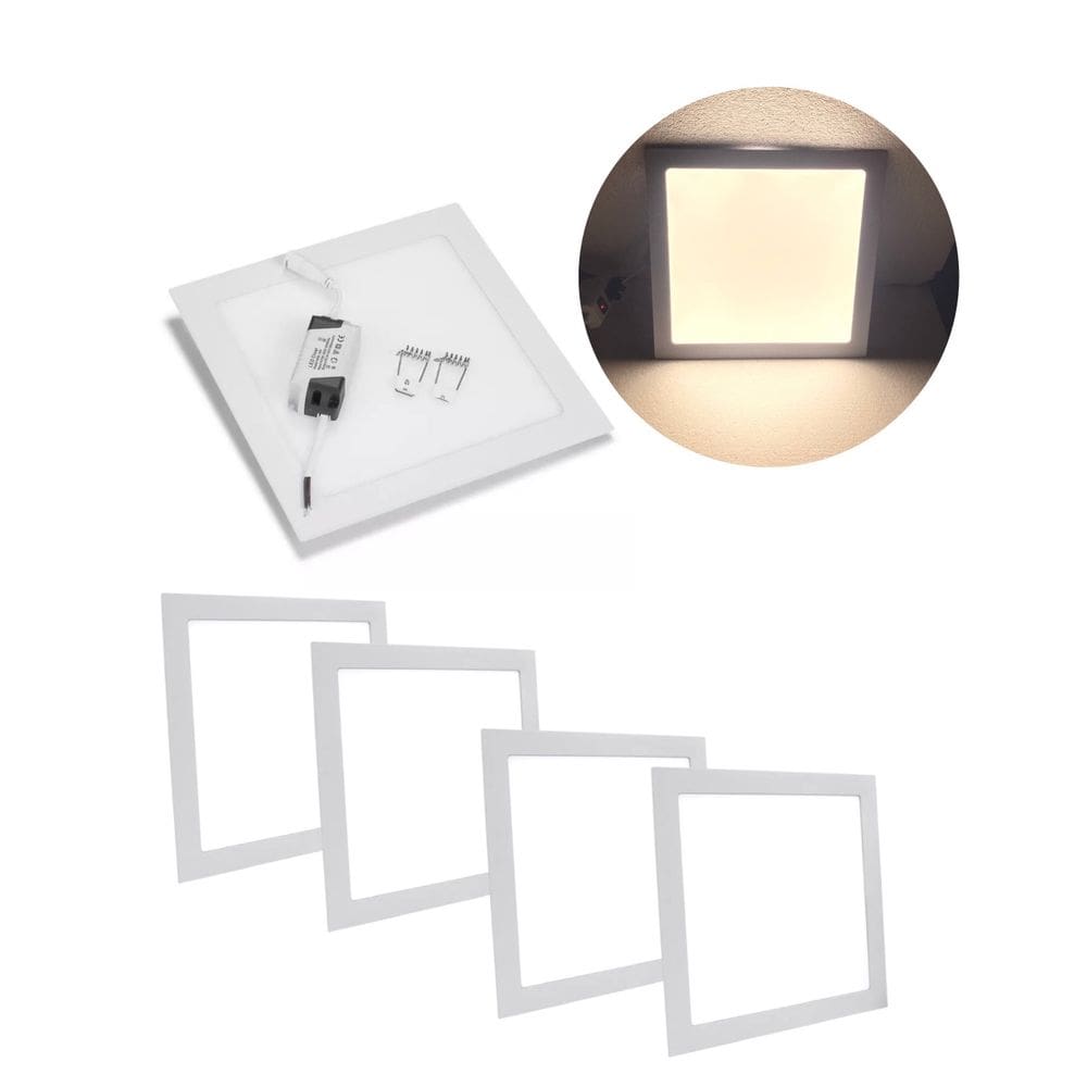 kit 5 Painel plafon led quadrado slim 18w embutir 22cm alum