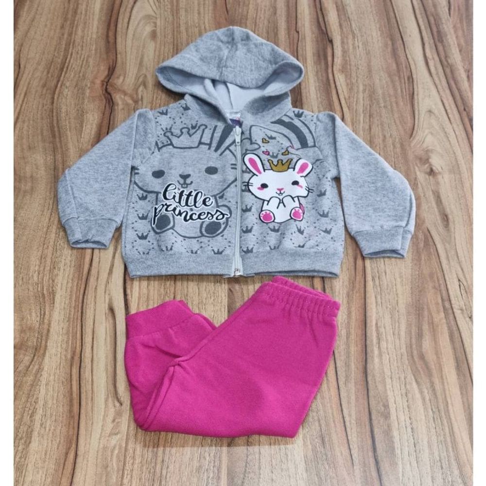 Conjunto Infantil Feminino Inverno Com Capuz Coelho Cinza P/M