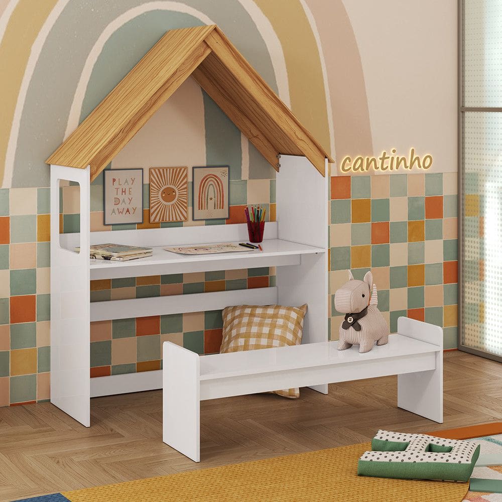 Escrivaninha Infantil Montessoriana Casinha em MDF Popy Móveis Peroba