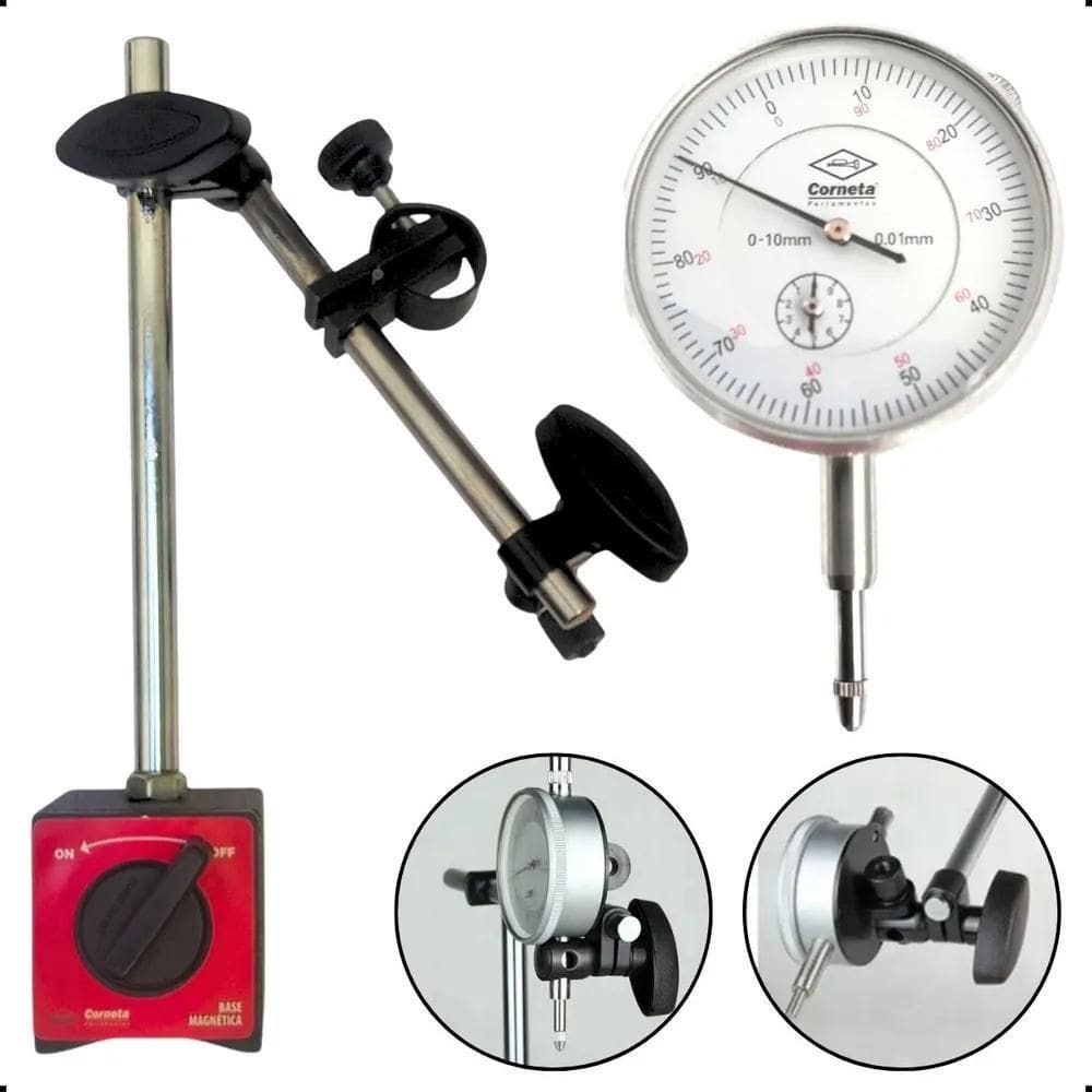 10X Relogio Comparador 0,01 0-10Mm Com Base Magnetica Articu
