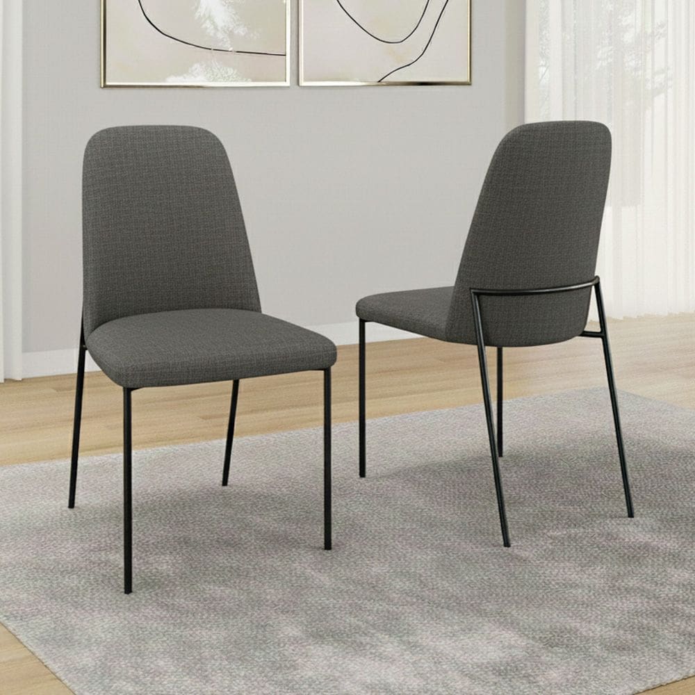 Kit 02 Cadeiras Sala de Jantar Lior com Encosto Estofado Base Preta Linho Grafite - Abmaza