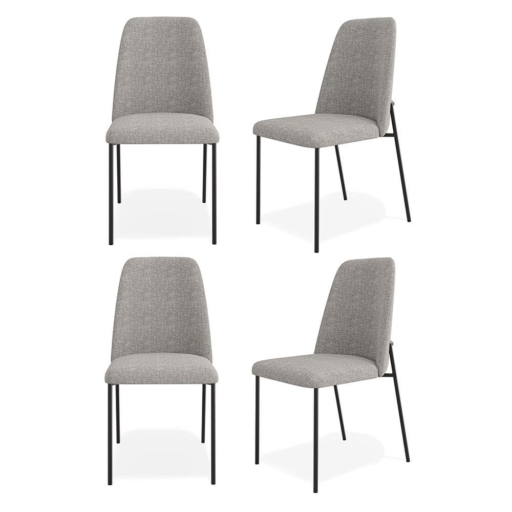 Kit 04 Cadeiras Sala de Jantar Lior com Encosto Estofado Base Preta Linho Cinza - Abmaza