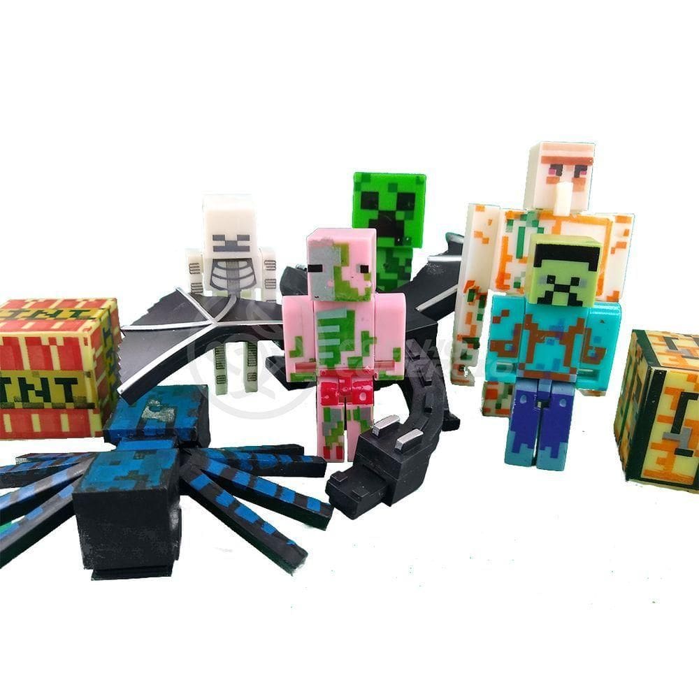 Kit Minecraft Dragão 3 Bonecos 1 Creeper 1 Aranha Azul