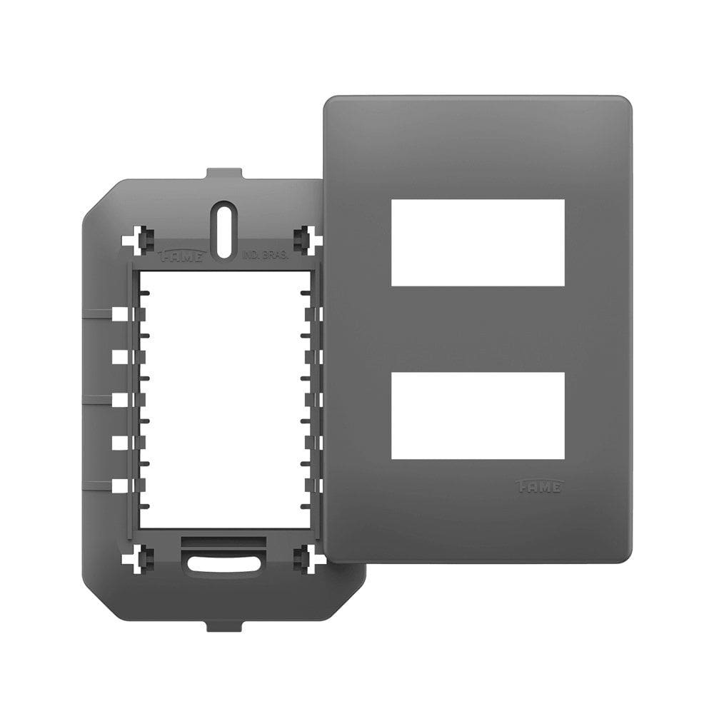 Placa com Suporte Fame Habitat Onix 4x2 para 2 Módulos Horizontais Distanciados
