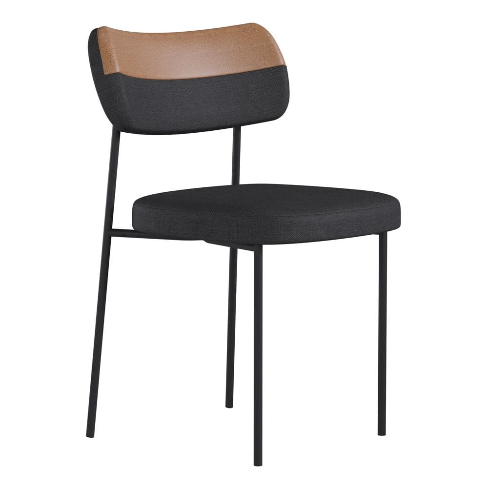 Cadeira Sala de Jantar Lila Estofada Couríssimo Whisky Linho Grafite - Abmaza