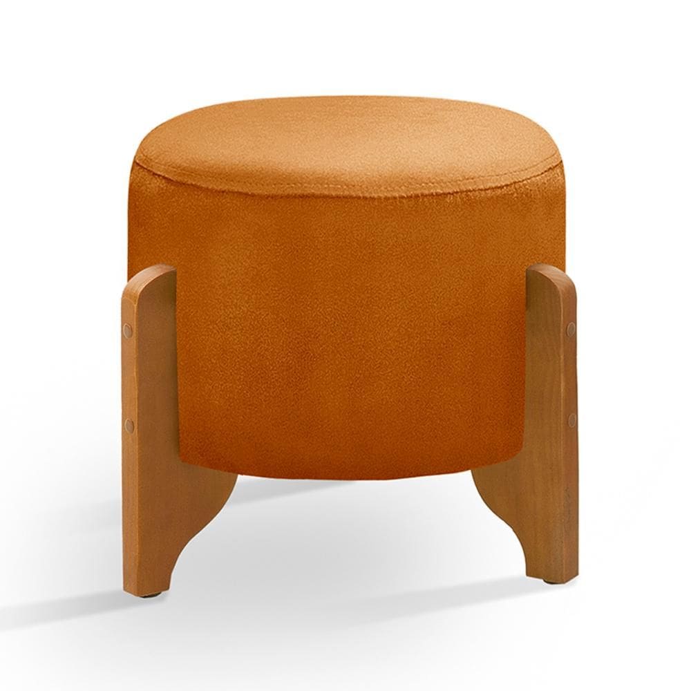 Puff Caleb em Veludo com Pés em Madeira Maciça Sala