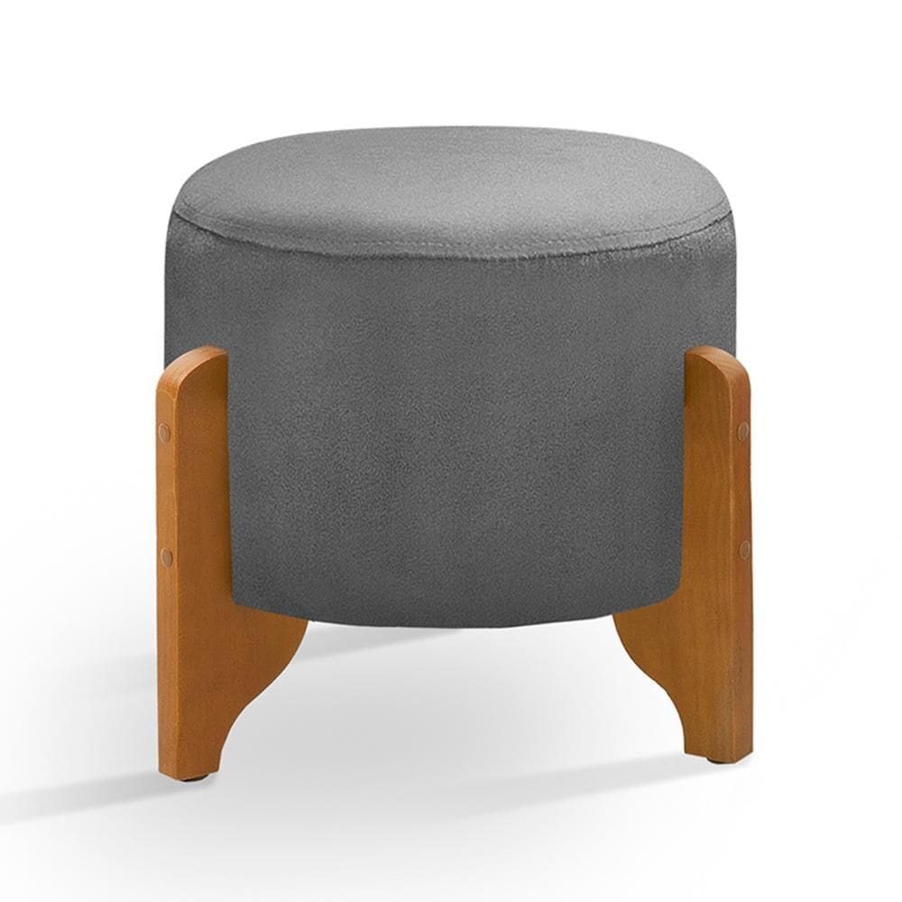 Puff Caleb em Veludo com Pés em Madeira Maciça Sala
