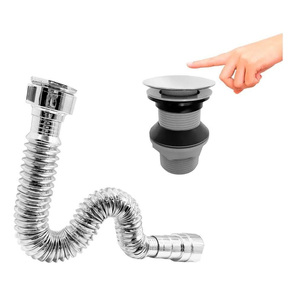 10X Kit Sifão Cromado Válvula Click 7/8 Ralo Dreno Inox Cub