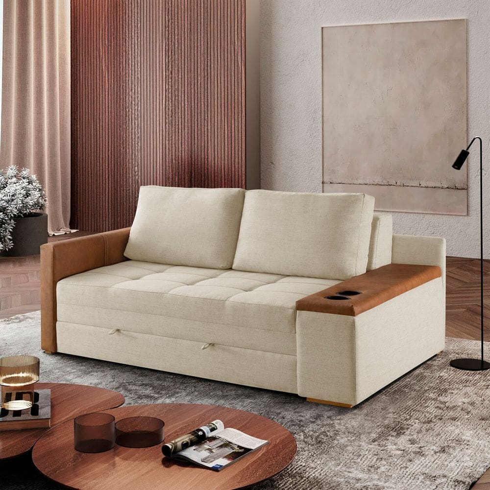 Sofa Cama para Sala de Estar 159cm x 92cm Anis  Bege