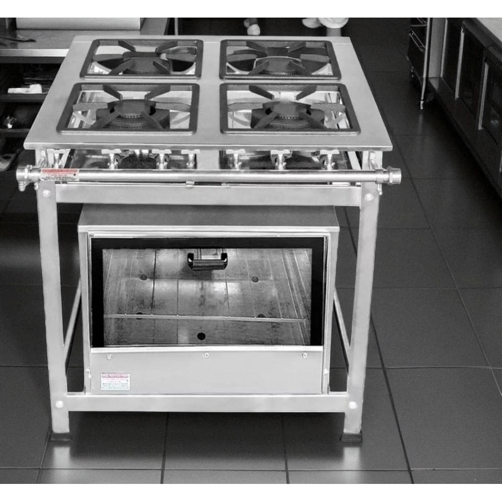 Fogão Industrial 4 Bocas30x30 P5 em Aço Inox com forno Leona