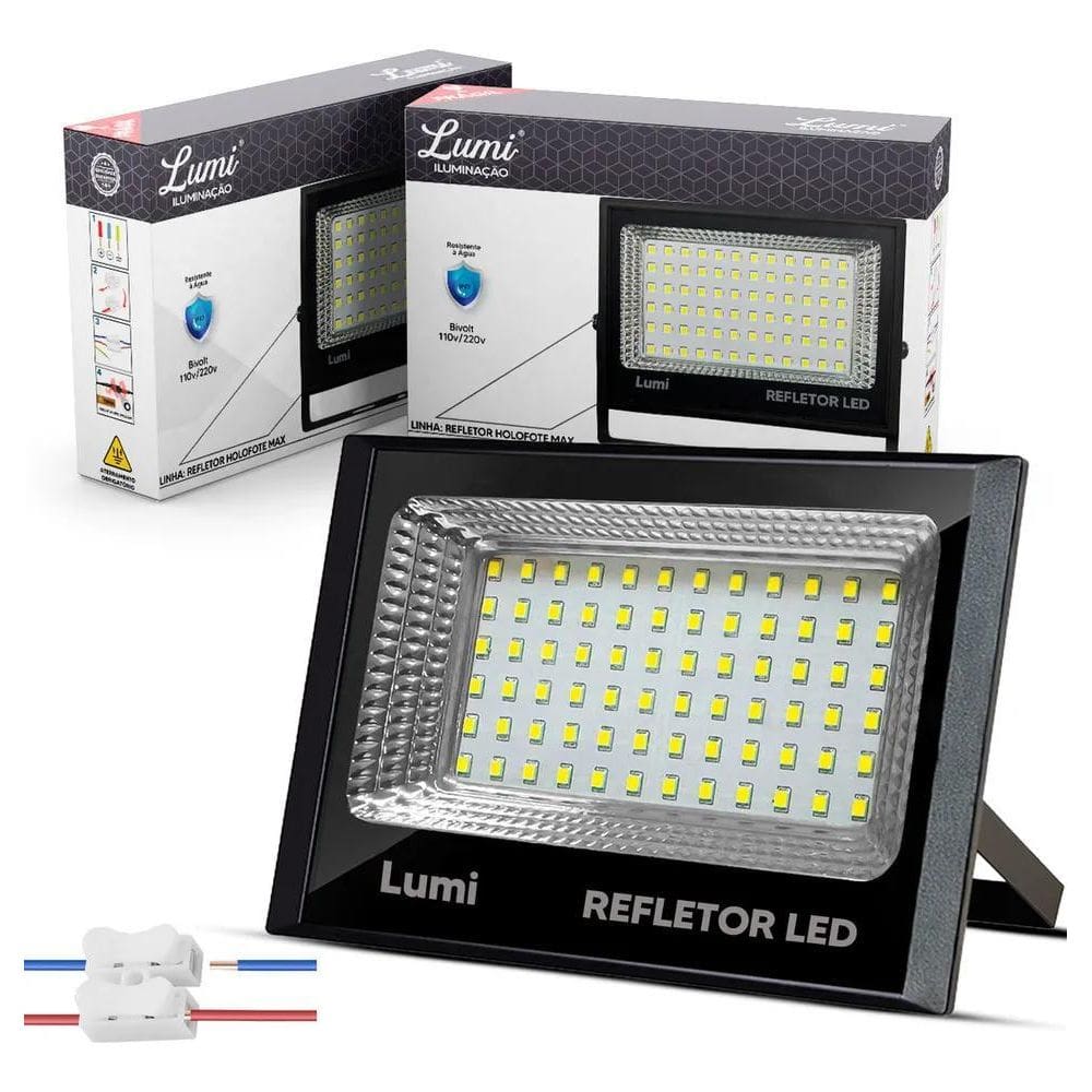 10X Kit 2 Refletor Lumi Led 100W Holofote Prova Dágua Ip66