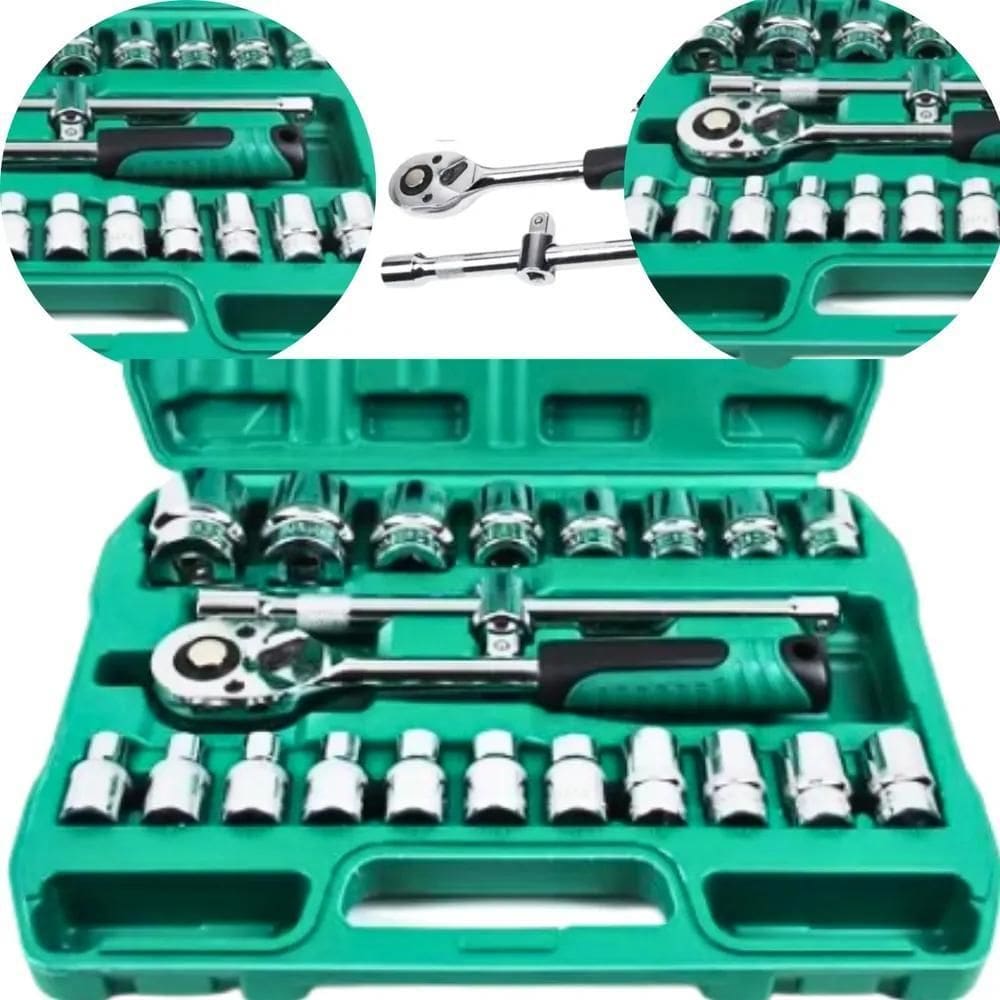 10X Jogo De Soquetes 8 A 32Mm 22 Pçs Com Catraca Reversível