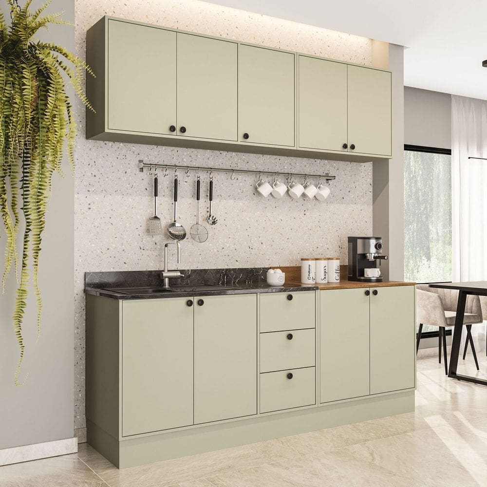 Cozinha com Rodapé 4 Peças Rubi Yescasa Verde Oliva