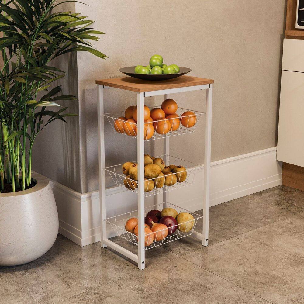 Fruteira para Cozinha com 3 Cestos 75x39cm Canela Branco